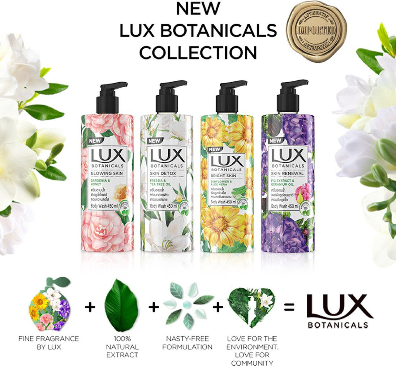 LUX Botanicals Detox Natural Body Wash | Freesia & Tea Tree Oil Extracts 450ml