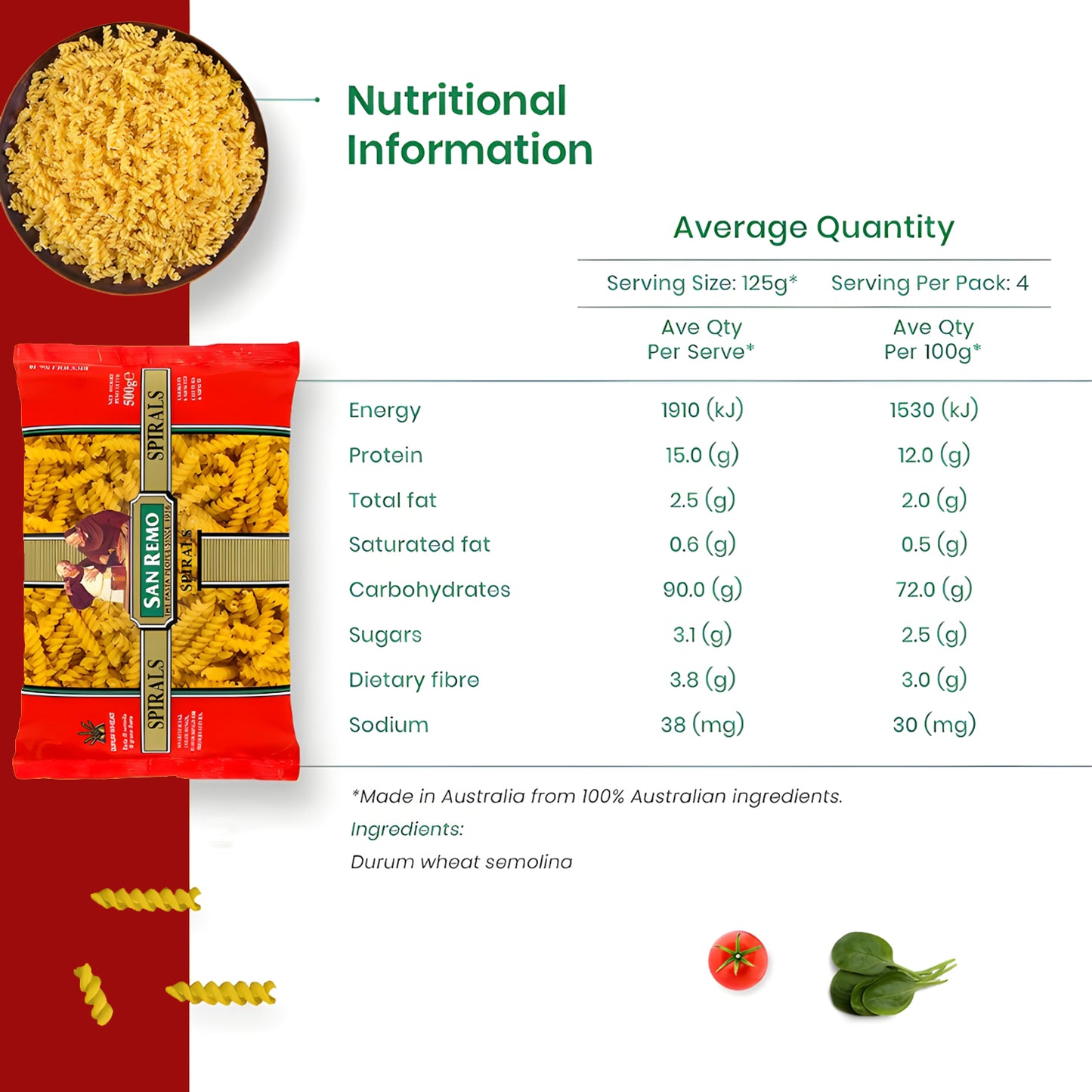 San remo Veg Spirals Pasta, 375g