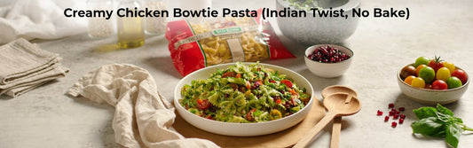 Creamy Chicken Bowtie Pasta (Indian Twist, No Bake)