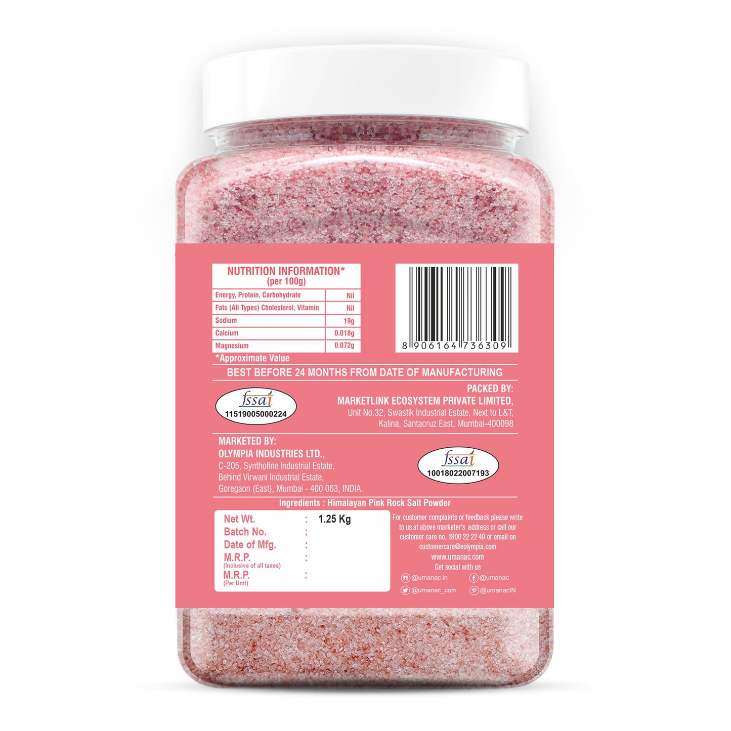 Umanac Himalayan Pink Rock Salt- 1.25Kg