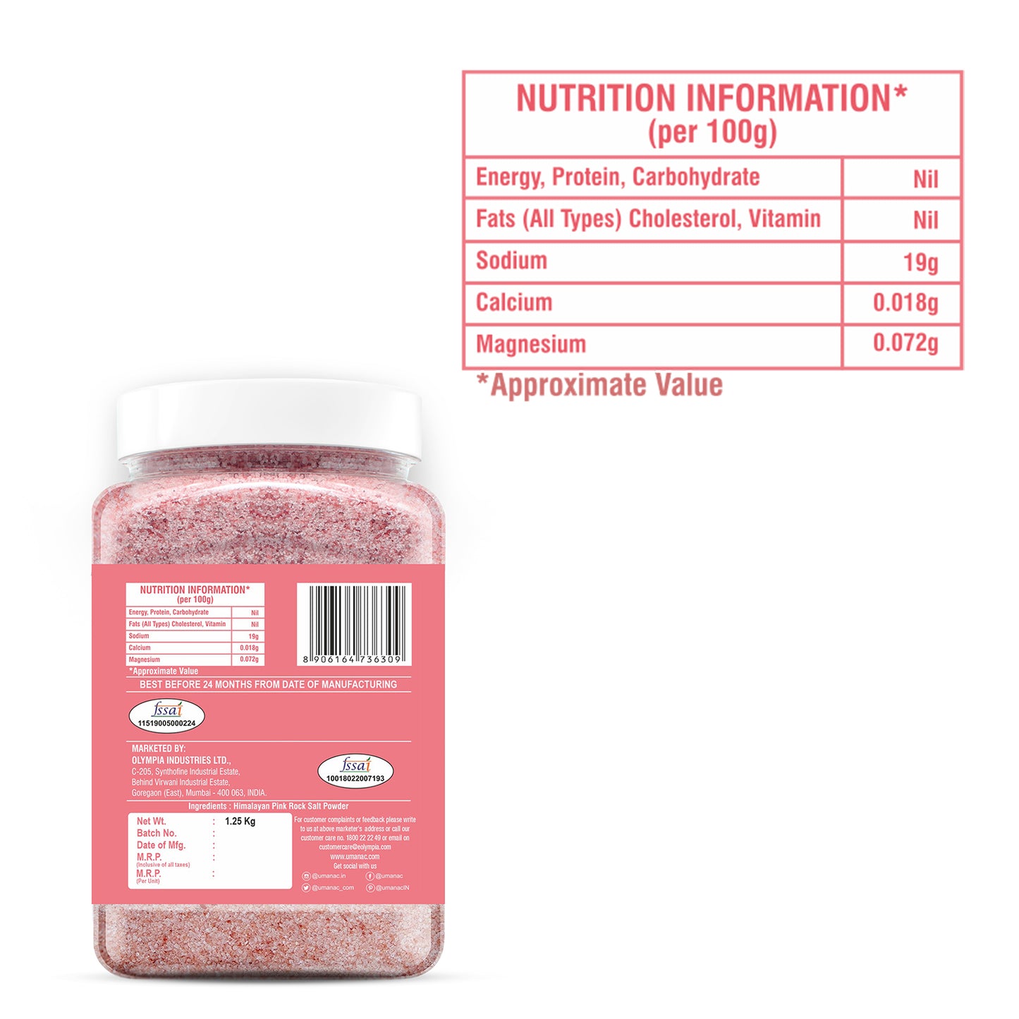 Umanac Himalayan Pink Rock Salt- 1.25Kg