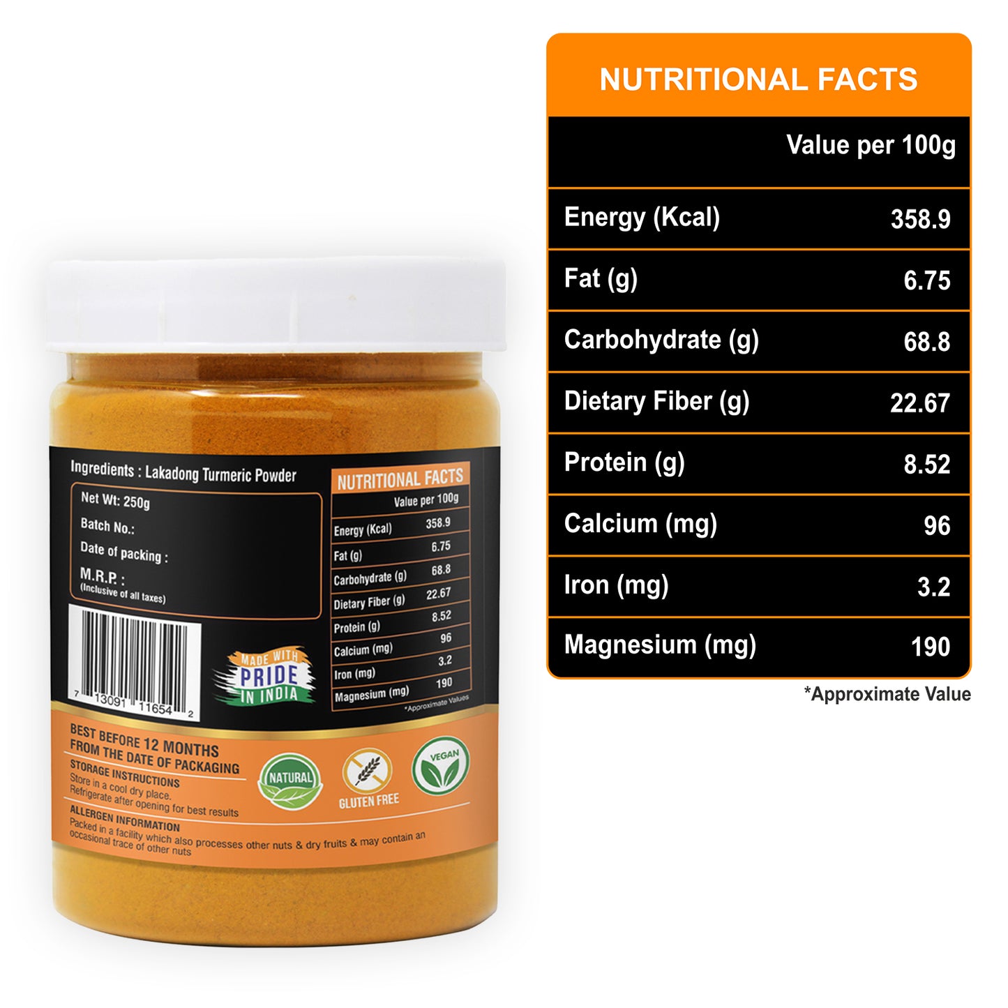 Umanac Lakadong Turmeric Powder- 250Gm (Pack Of 2)