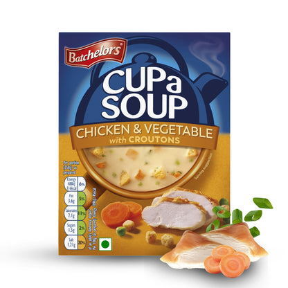 Batchelors - Cup A Soup Chicken & Vegetable with Croutons | Instant Chicken Soup Sachets Pack of 4 (110g)