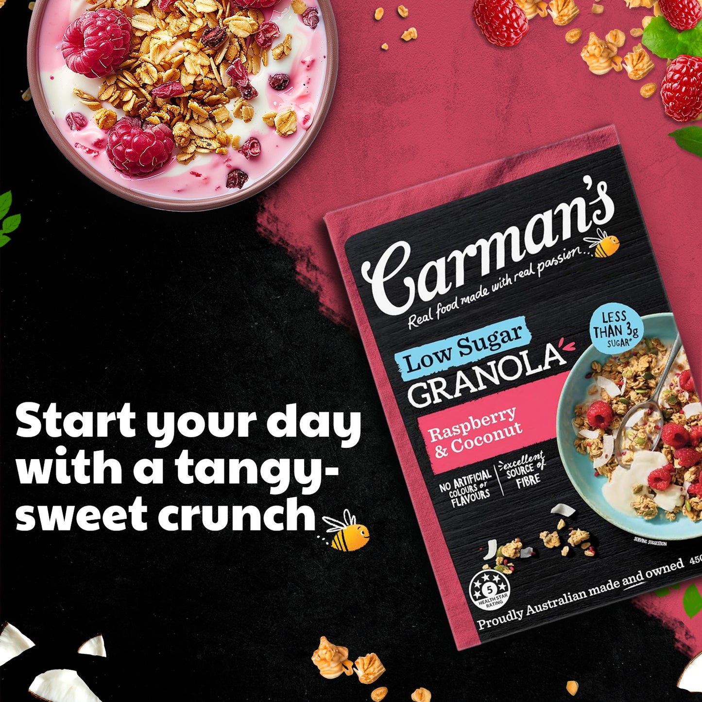Carmans Granola Raspberry & Coconut Low Sugar 450g