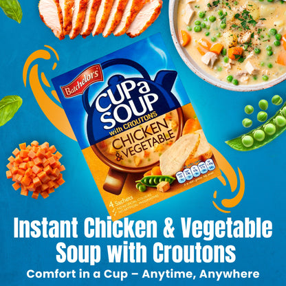 Batchelors - Cup A Soup Chicken & Vegetable with Croutons | Instant Chicken Soup Sachets Pack of 4 (110g)