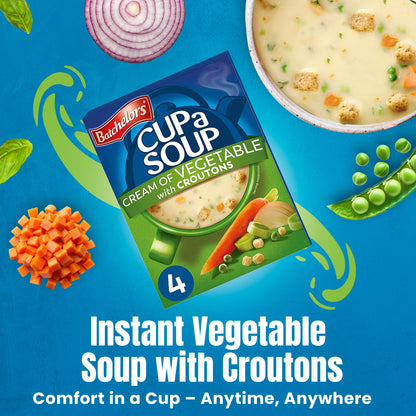 Batchelors Cup A Soup Cream of Vegetable with Croutons | Instant Vegetable Soup Sachets 122g (4 Pack)