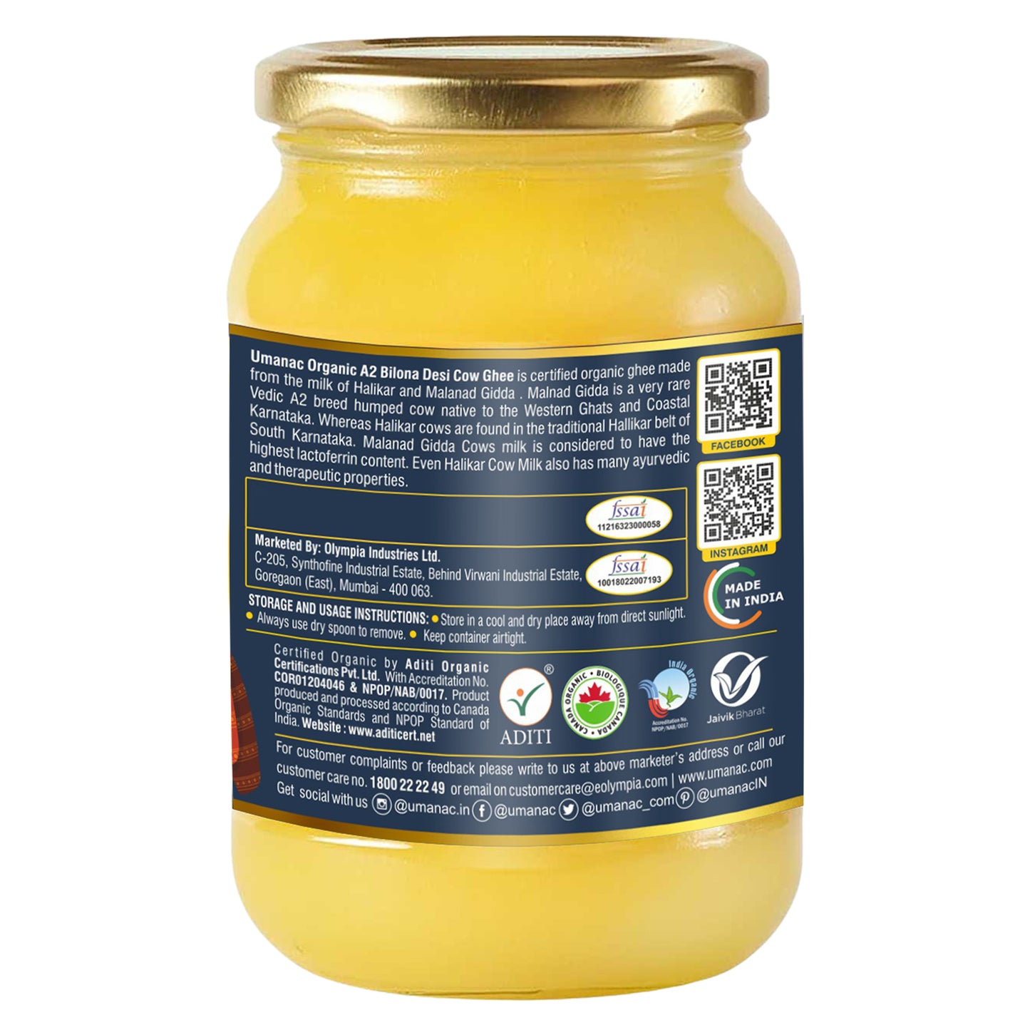 Umanac Organic A2 Bilona Ghee- 500Ml
