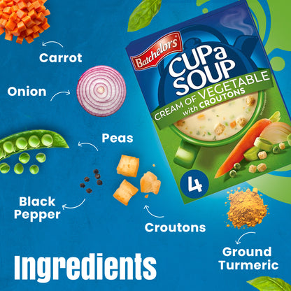 Batchelors Cup A Soup Cream of Vegetable with Croutons | Instant Vegetable Soup Sachets 122g (4 Pack)