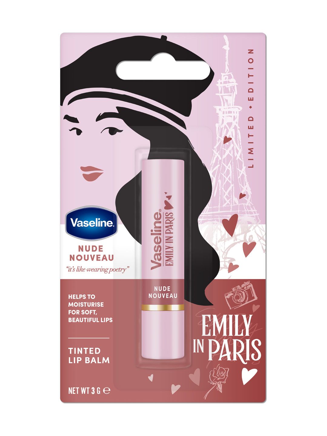 Vaseline Emily in Paris Limited Edition Tinted Lip Balm Stick 3g - Nude Nouveau