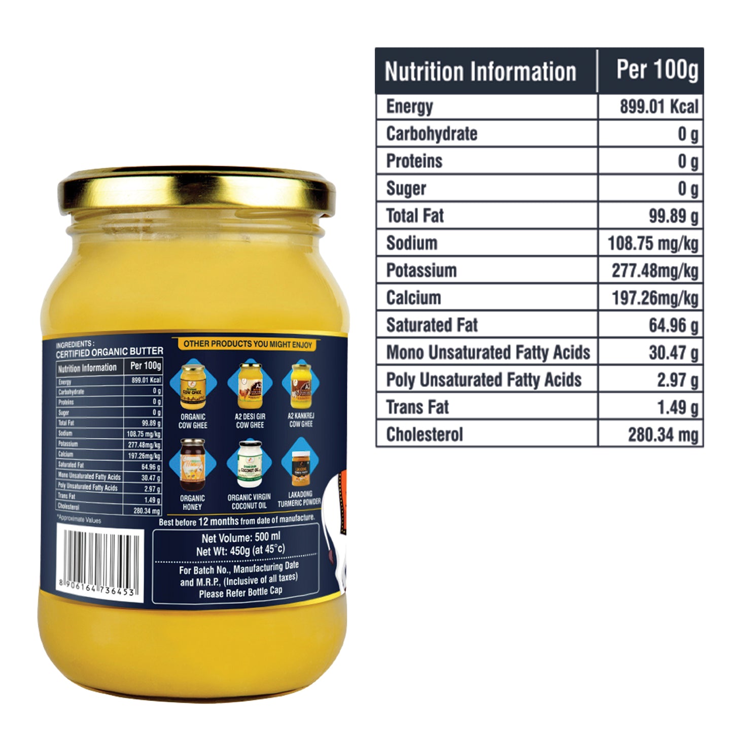 Umanac Organic A2 Bilona Ghee- 500Ml