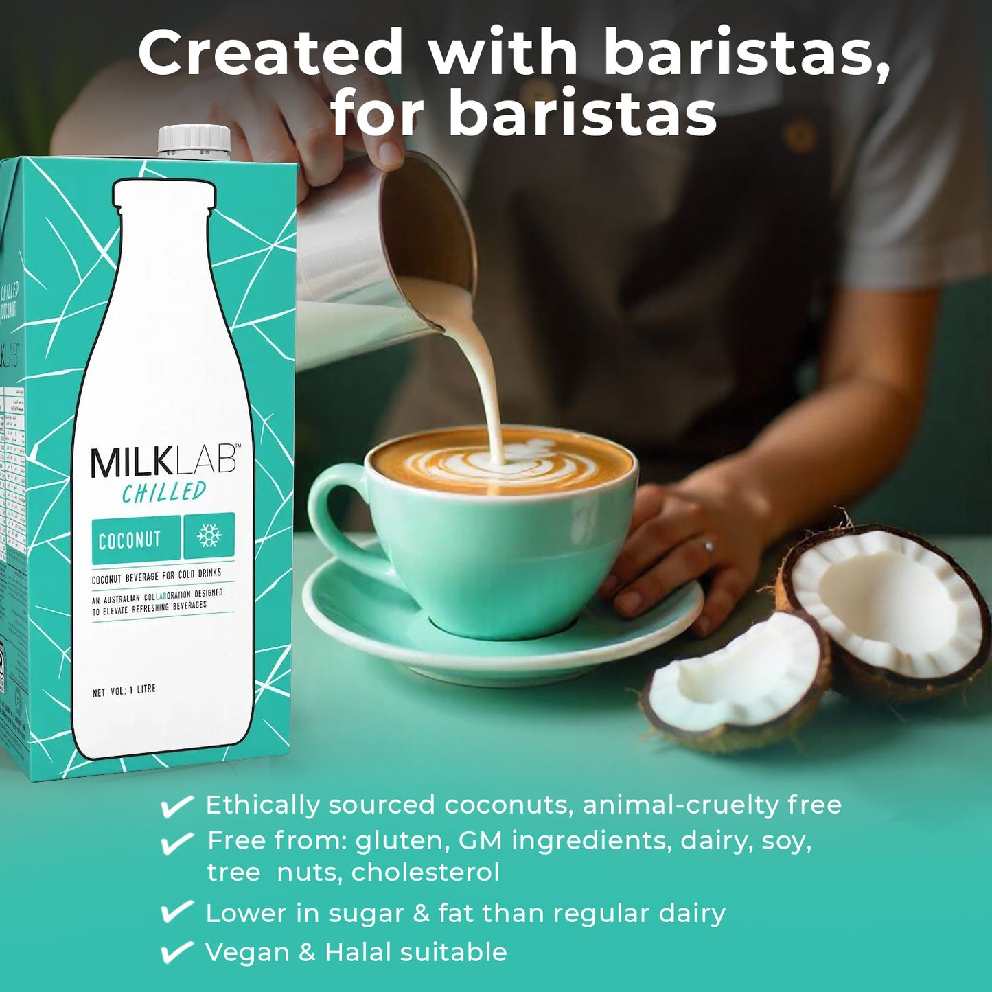 MILKLAB Barista Milk Pack of 3 – Coconut, Almond, Oats | Lactose-free- 1 liter.