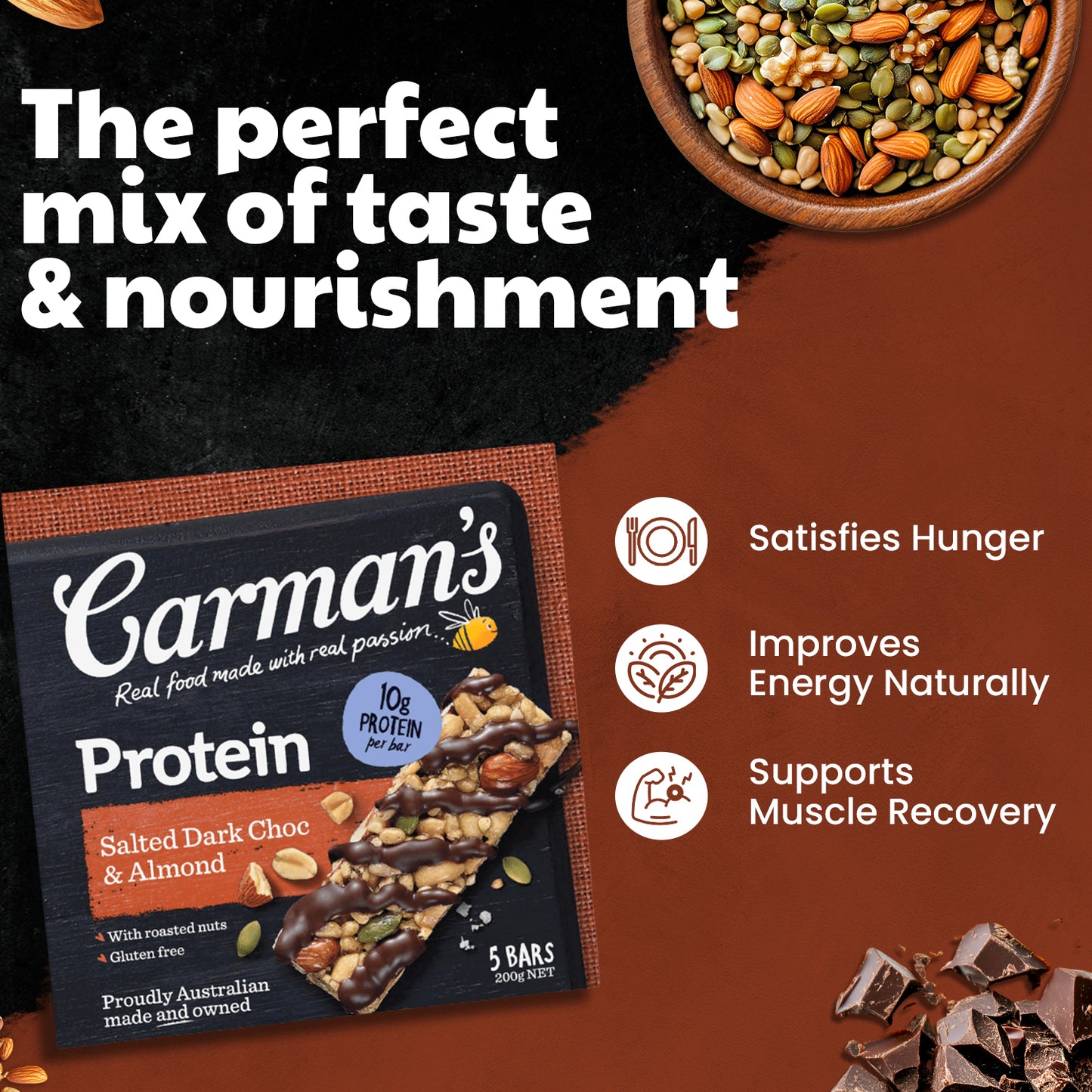 Carmans Bar Protein Salted Dark Choc Almond 200g