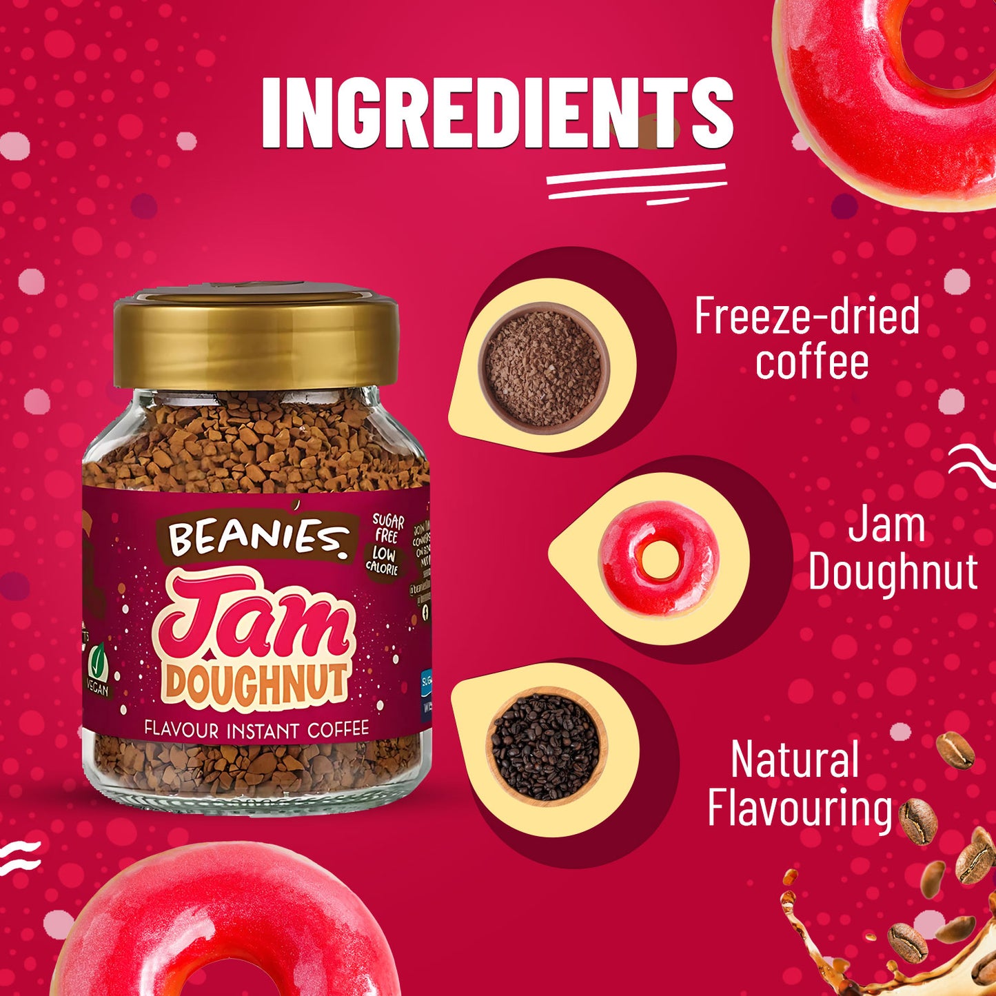 Beanies Jam Doughnut Instant Coffee, 50g