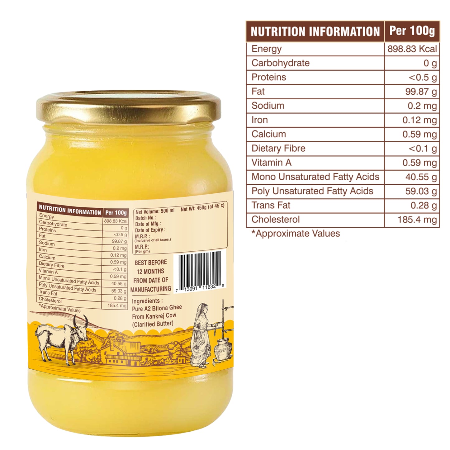 Umanac A2 Kankrej Cow Ghee-500ML