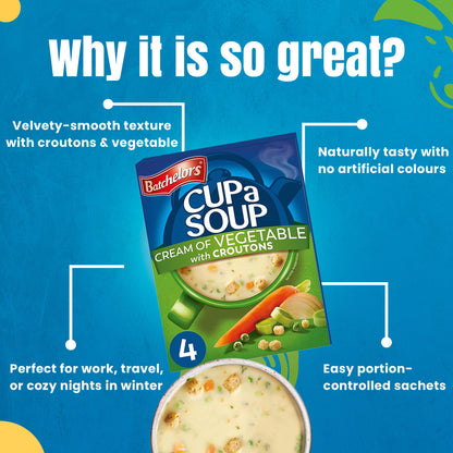 Batchelors Cup A Soup Cream of Vegetable with Croutons | Instant Vegetable Soup Sachets 122g (4 Pack)