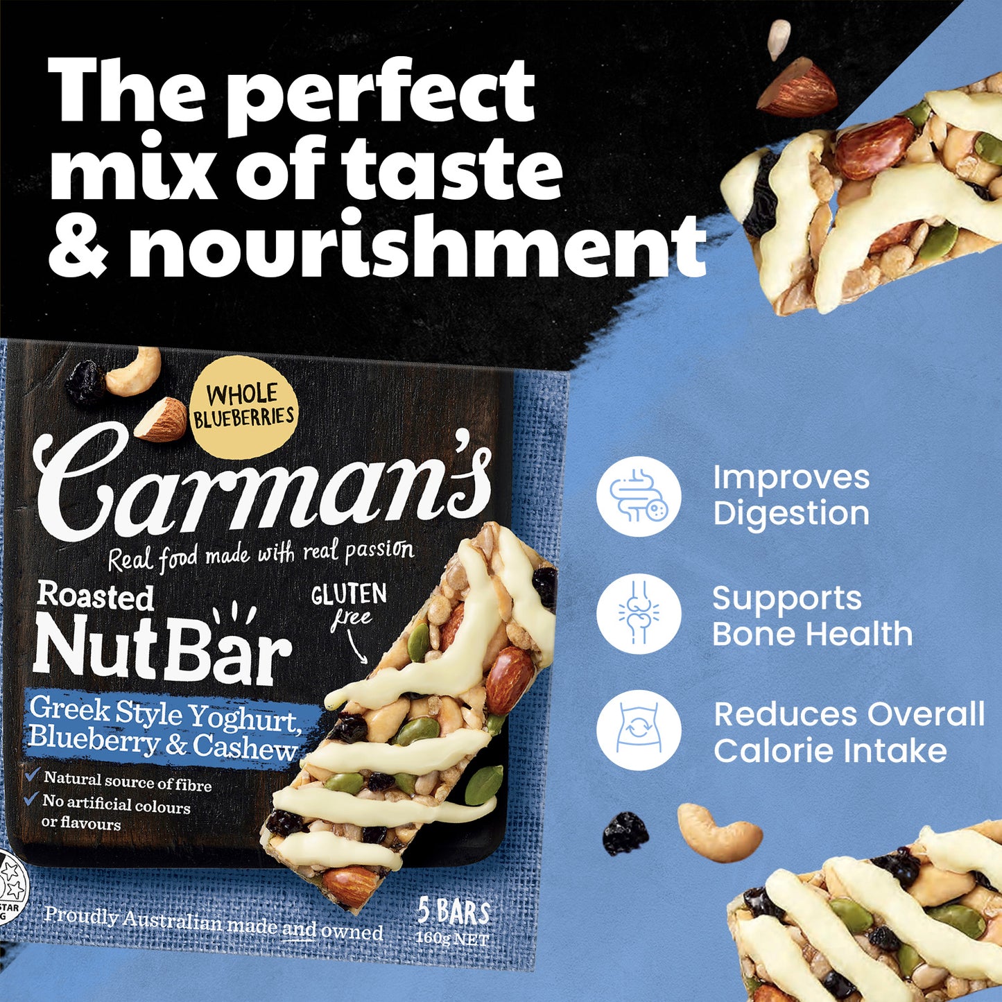 Carmans Bar Nut Greek Yoghurt Blueberry & Cashew 160g