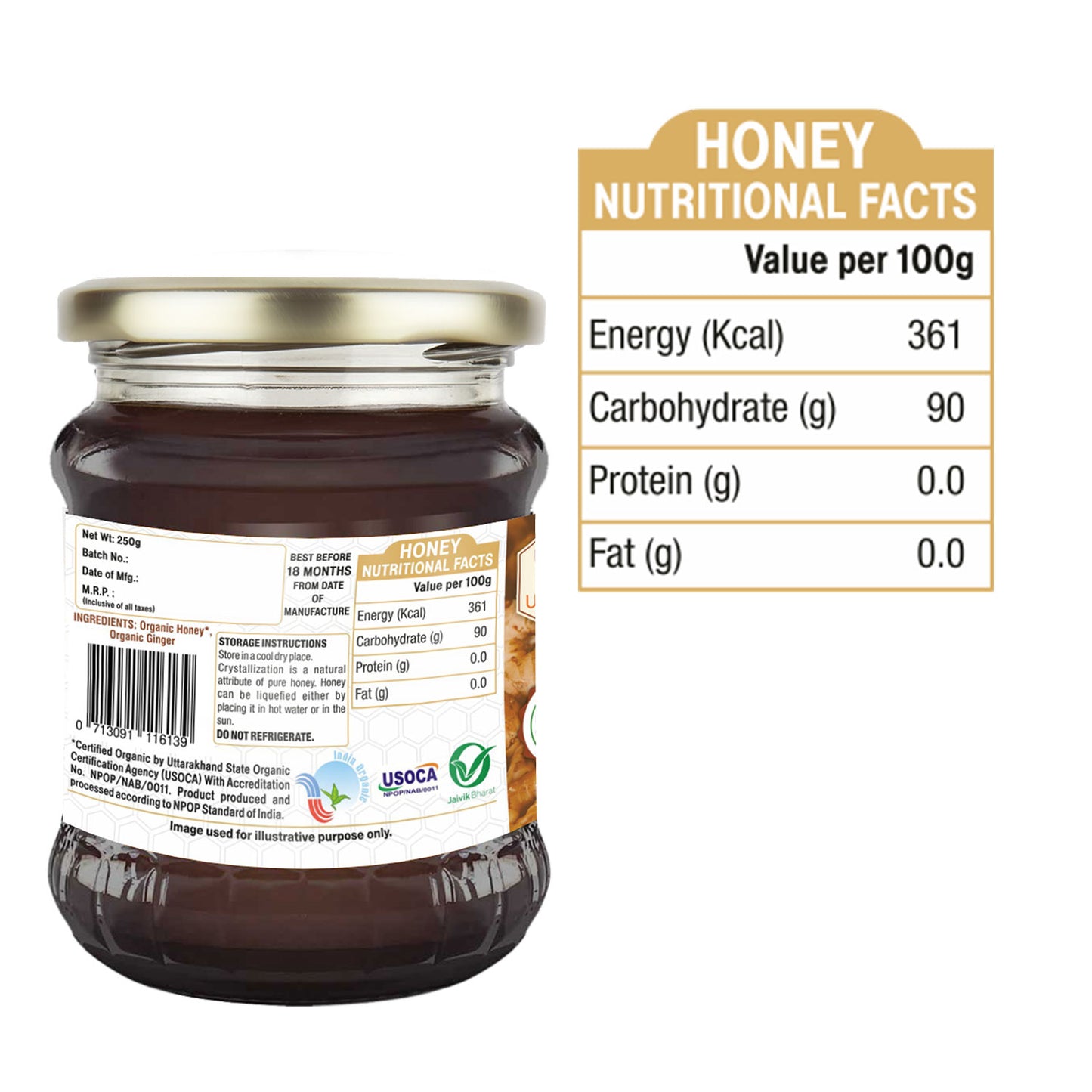 Umanac Organic Honey With Ginger- 250Gm