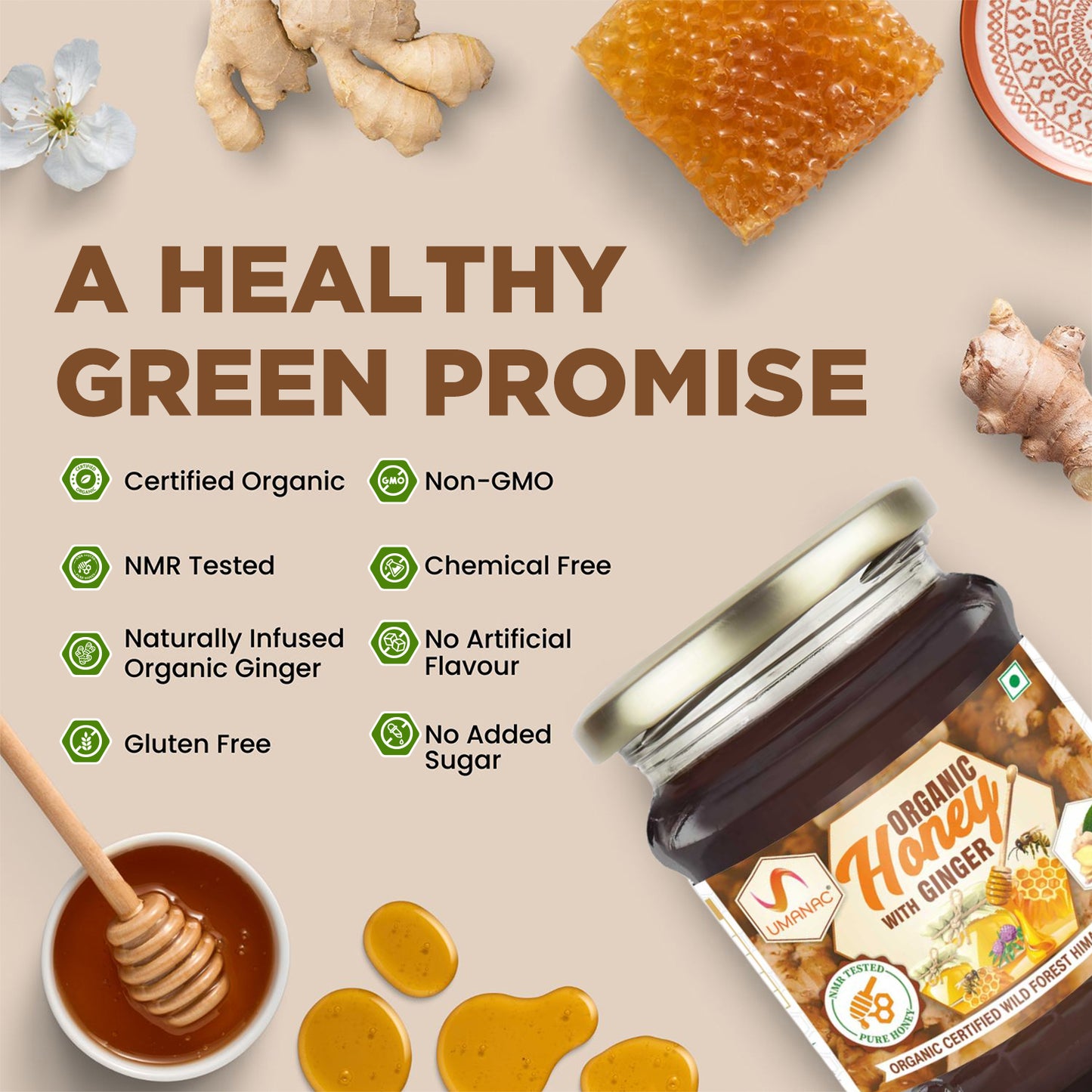 Umanac Organic Honey With Ginger- 250Gm