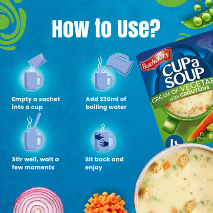Batchelors Cup A Soup Cream of Vegetable with Croutons | Instant Vegetable Soup Sachets 122g (4 Pack)