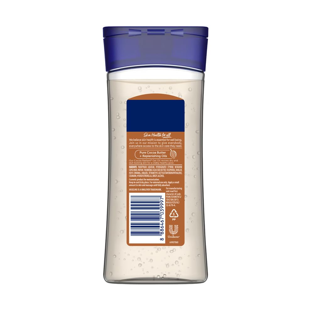 Vaseline Intensive Care Cocoa Radiant Body Oil | With Cocoa Butter | Non-Greasy Formula for Dry Skin | 200 ML