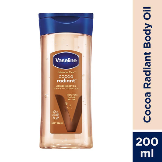 Vaseline Intensive Care Cocoa Radiant Body Oil | With Cocoa Butter | Non-Greasy Formula for Dry Skin | 200 ML