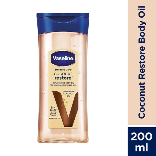 Vaseline Intensive Care Coconut Restore Body Oil | with Coconut Oil | Deep Moisture for Dry Skin | 200 ML
