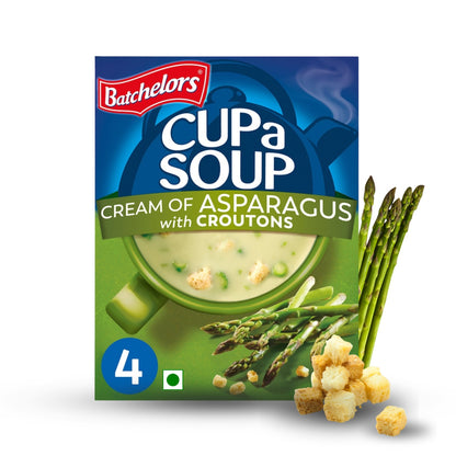Batchelors - Cup A Soup Cream of Asparagus with Croutons | Instant Asparagus Soup Sachets Pack of 4 (117g)