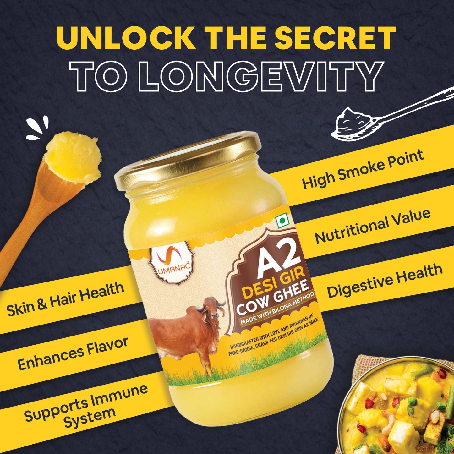 Umanac A2 Desi Gir Cow Ghee- 500ML
