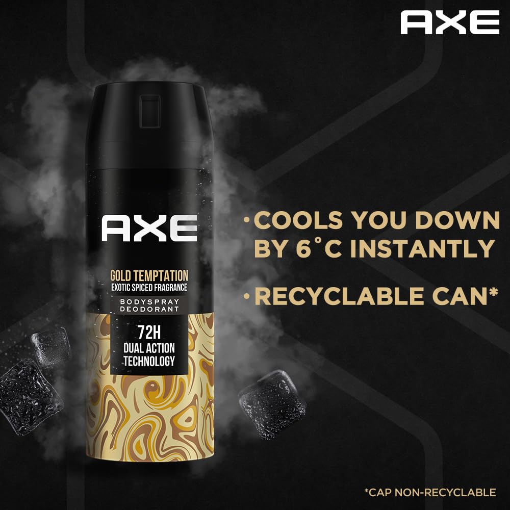 Axe Gold Temptation Long Lasting Deodorant Bodyspray For Men 150 ml, Pack of 3