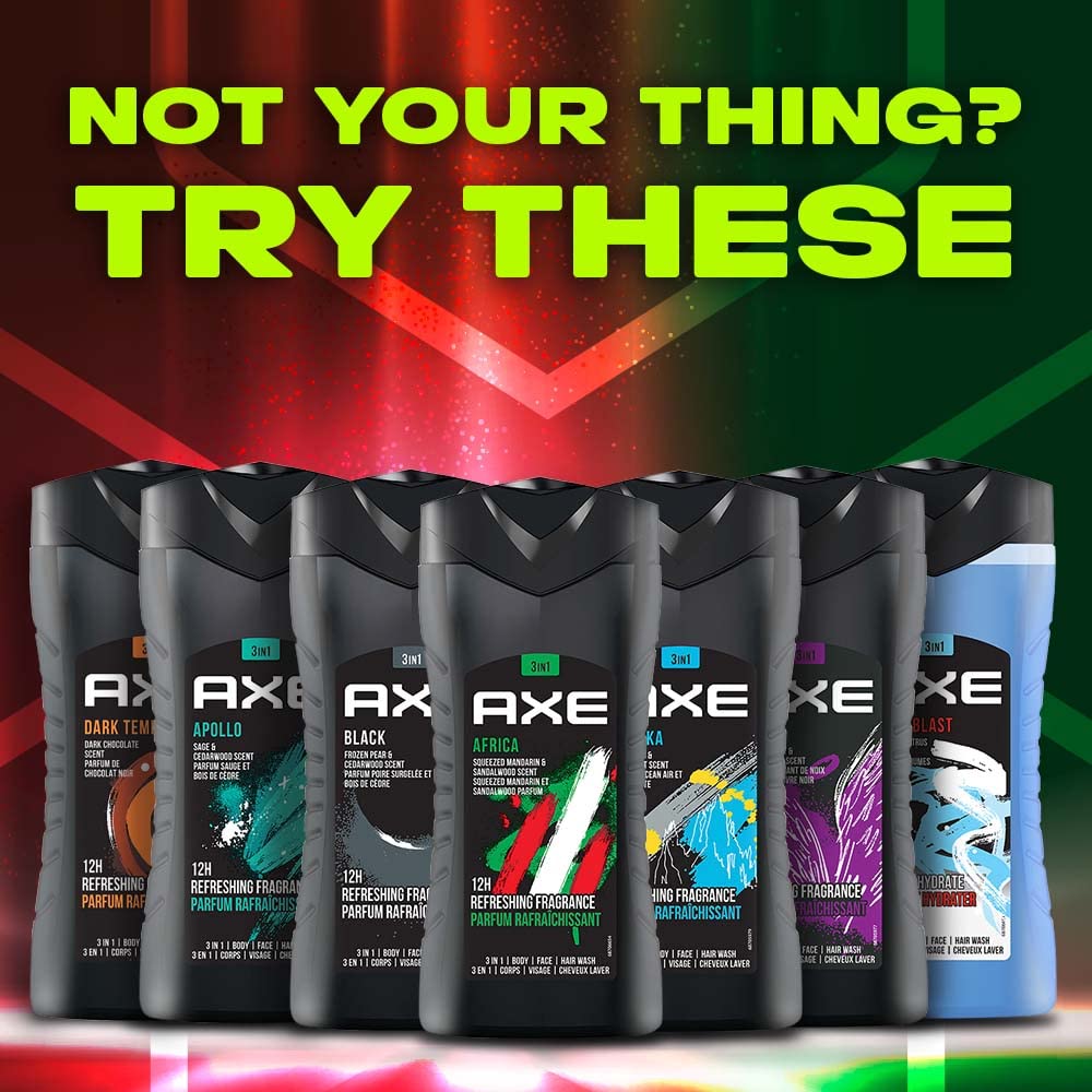 Axe Africa 3 In 1 Body, Face & Hair Wash for Men, Long-Lasting Fragrance, 250ml
