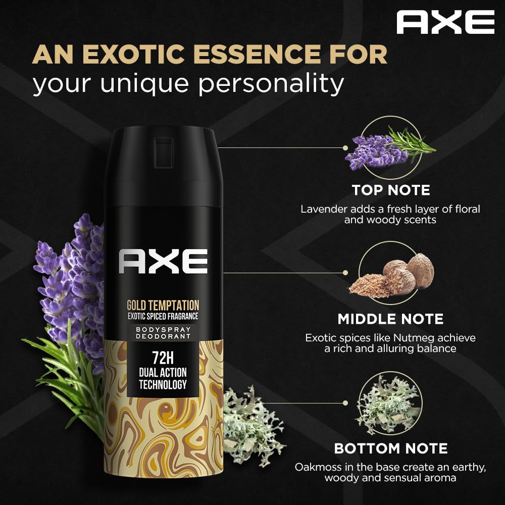 Axe Gold Temptation Long Lasting Deodorant Bodyspray For Men 150 ml, Pack of 2