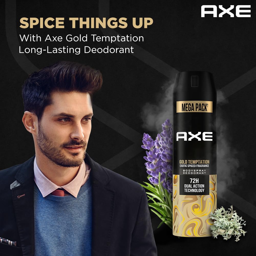 Axe Gold Temptation Long Lasting Deodorant Bodyspray For Men, 215ml, Pack of 3