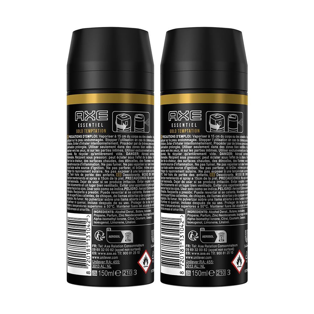 Axe Gold Temptation Long Lasting Deodorant Bodyspray For Men 150 ml, Pack of 2