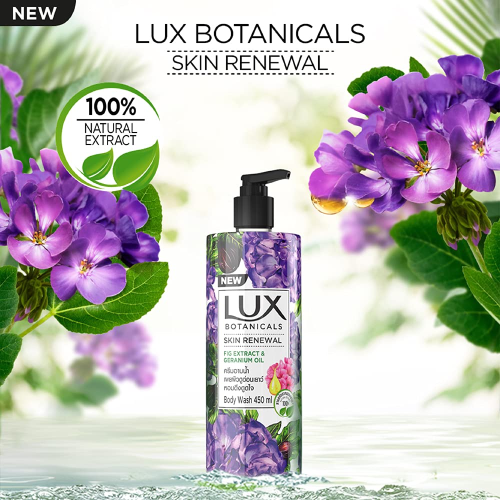 LUX Botanicals Skin Renewal Natural Body Wash | Geranium Oil & Fig Extract 450ml