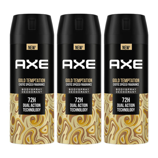 Axe Gold Temptation Long Lasting Deodorant Bodyspray For Men 150 ml, Pack of 3