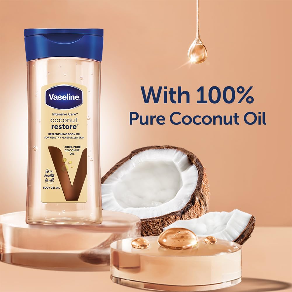 Vaseline Intensive Care Coconut Restore Body Oil | with Coconut Oil | Deep Moisture for Dry Skin | 200 ML