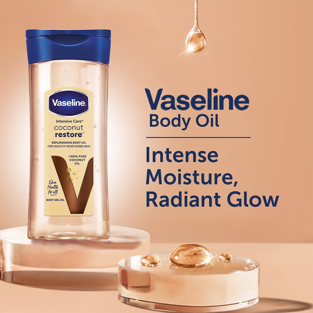 Vaseline Intensive Care Coconut Restore Body Oil | with Coconut Oil | Deep Moisture for Dry Skin | 200 ML