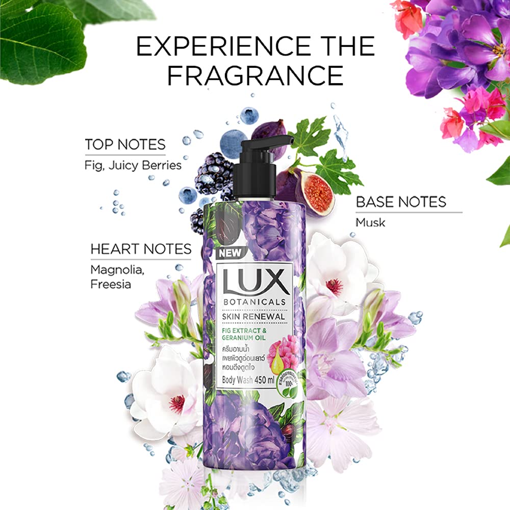 LUX Botanicals Skin Renewal Natural Body Wash | Geranium Oil & Fig Extract 450ml