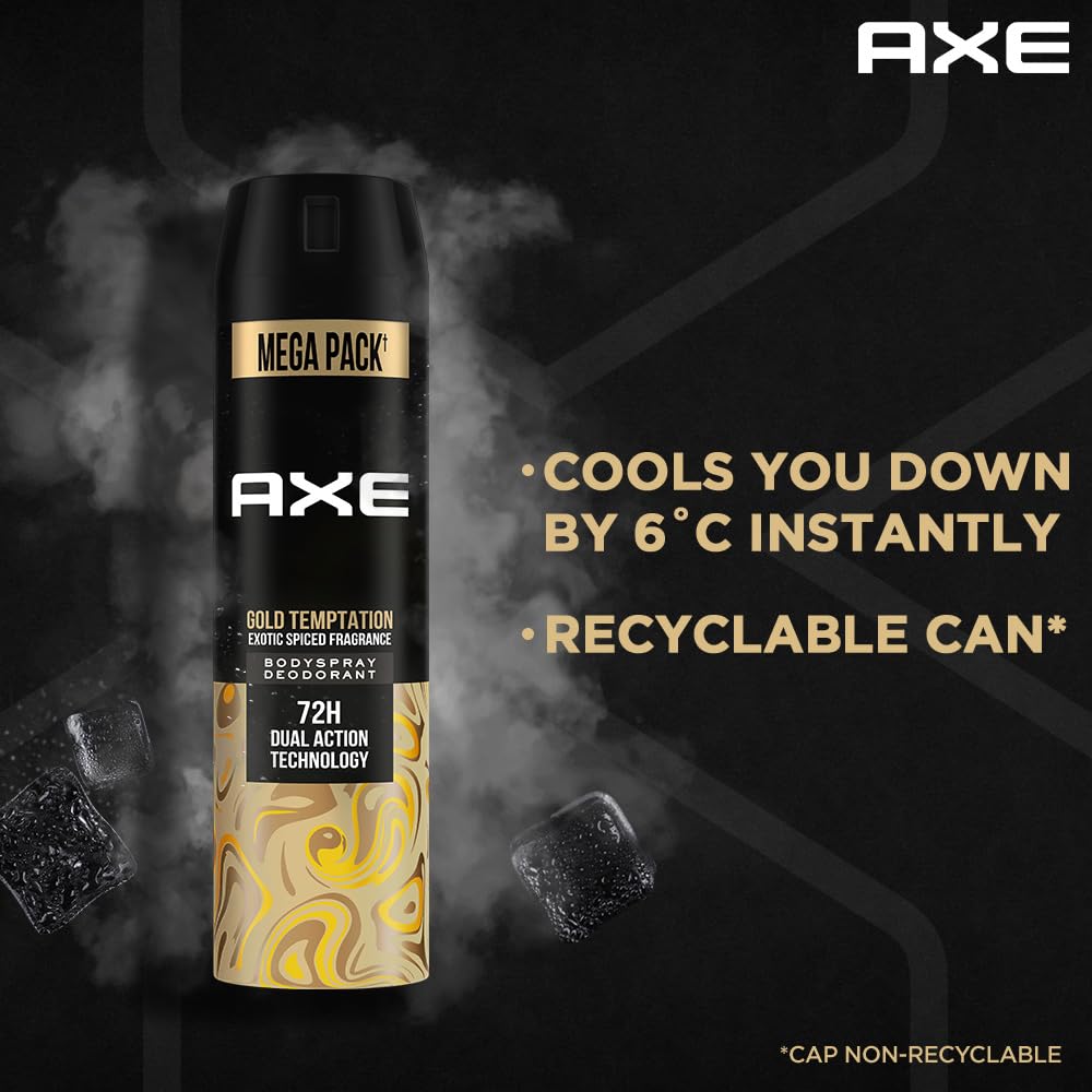 Axe Gold Temptation Long Lasting Deodorant Bodyspray For Men, 215ml, Pack of 3