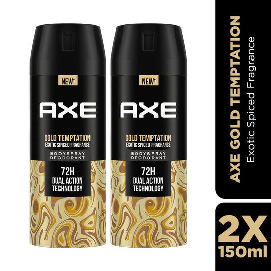 Axe Gold Temptation Long Lasting Deodorant Bodyspray For Men 150 ml, Pack of 2