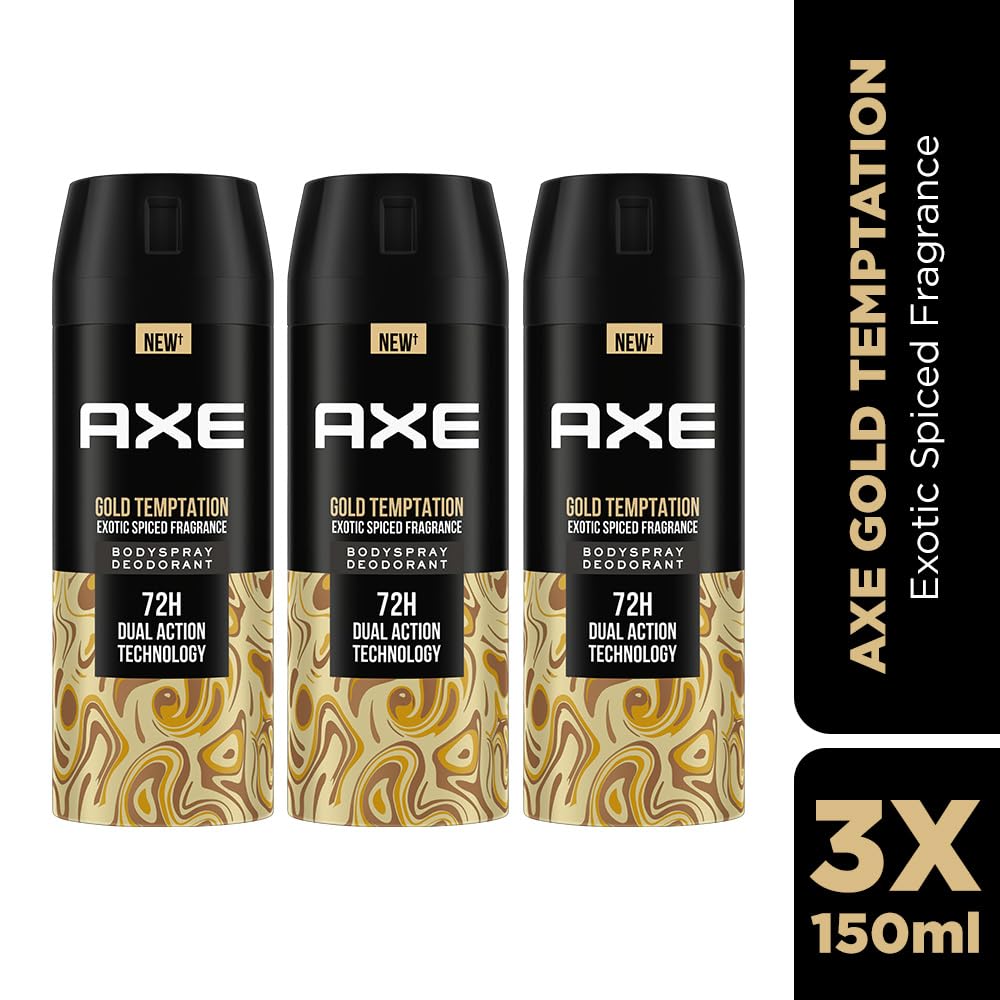 Axe Gold Temptation Long Lasting Deodorant Bodyspray For Men 150 ml, Pack of 3