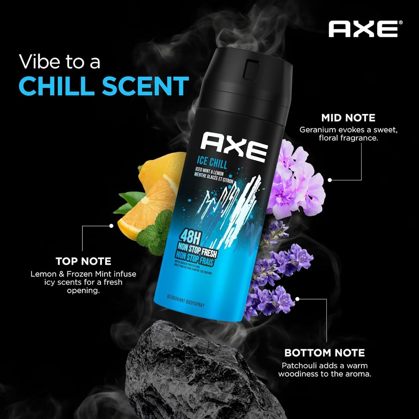 Axe Ice Chill Deodorant Body Spray for Men 48H* Odour Protection Crushed Mint & Rosemary notes 150ml