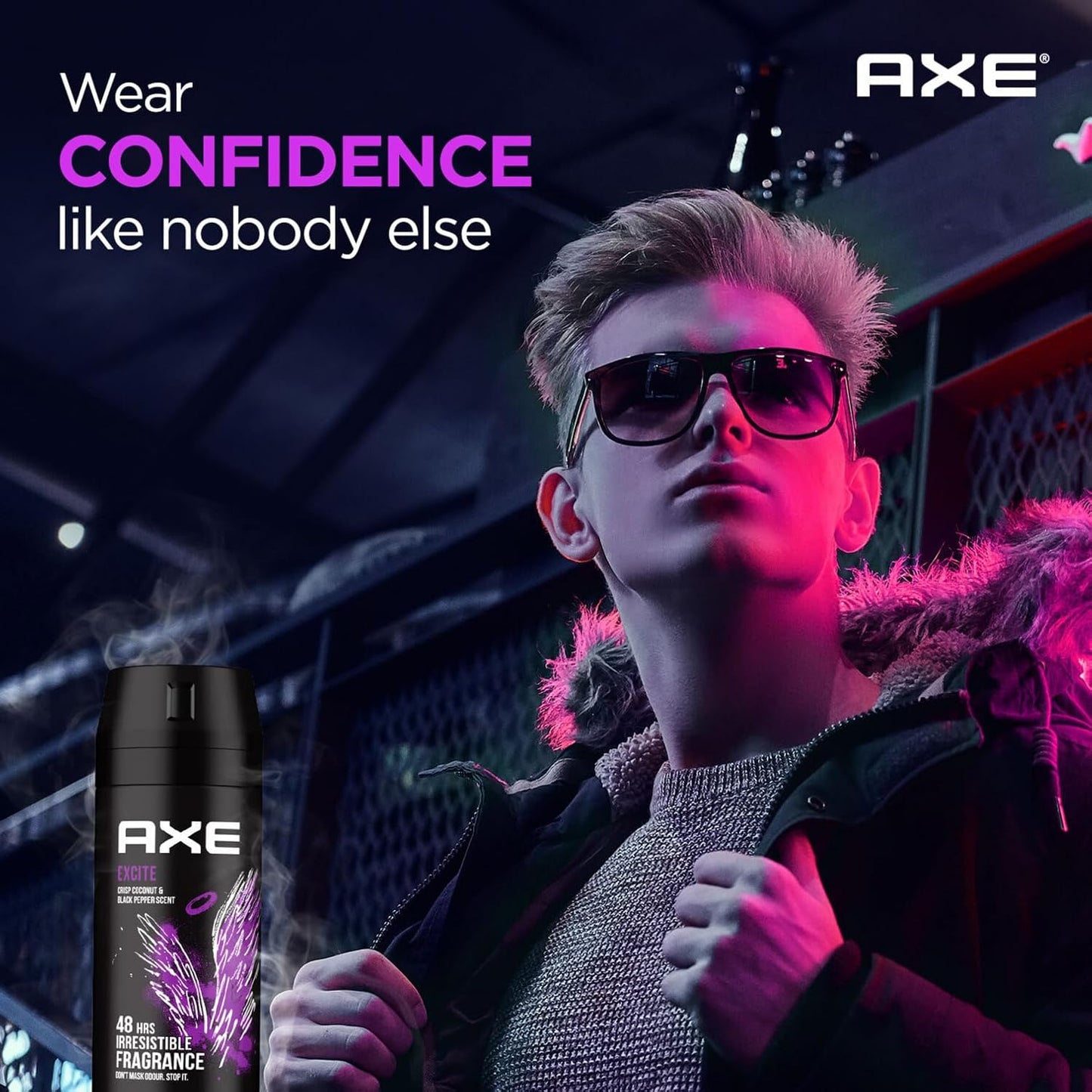 Axe Excite Deodorant Body Spray for Men | 48H* Odour Protection | Crisp Coconut & Black Pepper Scent | 150ml