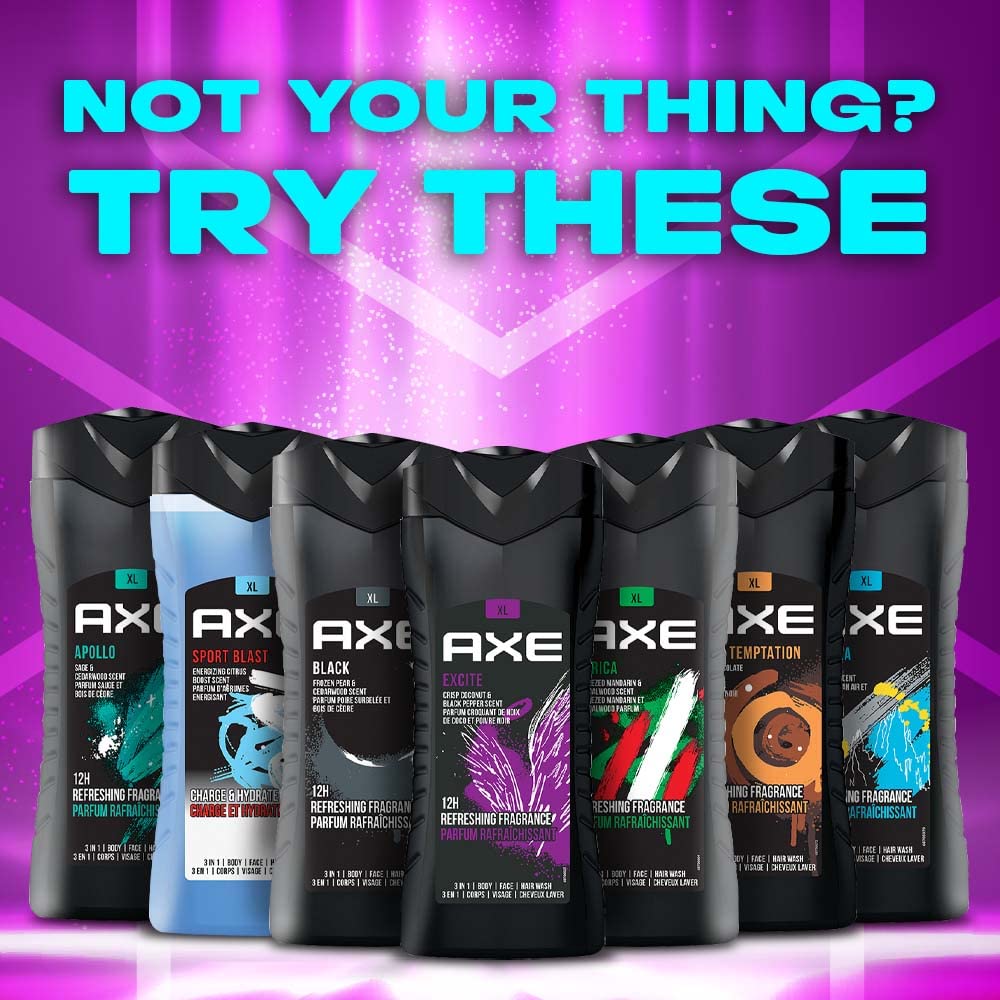 Axe Excite 3 In 1 Body, Face & Hair Wash for Men, Long-Lasting Fragrance