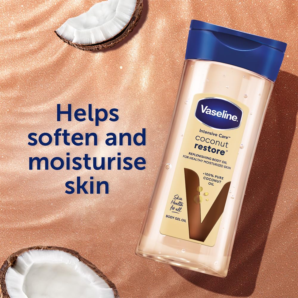 Vaseline Intensive Care Coconut Restore Body Oil | with Coconut Oil | Deep Moisture for Dry Skin | 200 ML