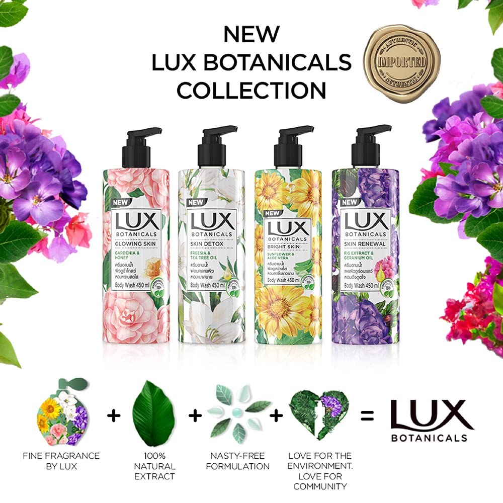 LUX Botanicals Skin Renewal Natural Body Wash | Geranium Oil & Fig Extract 450ml