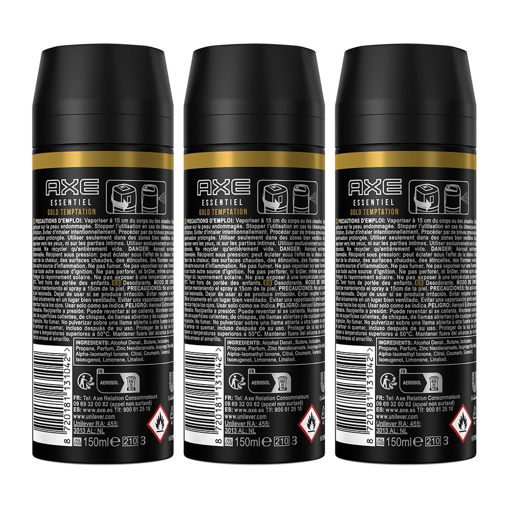 Axe Gold Temptation Long Lasting Deodorant Bodyspray For Men 150 ml, Pack of 3