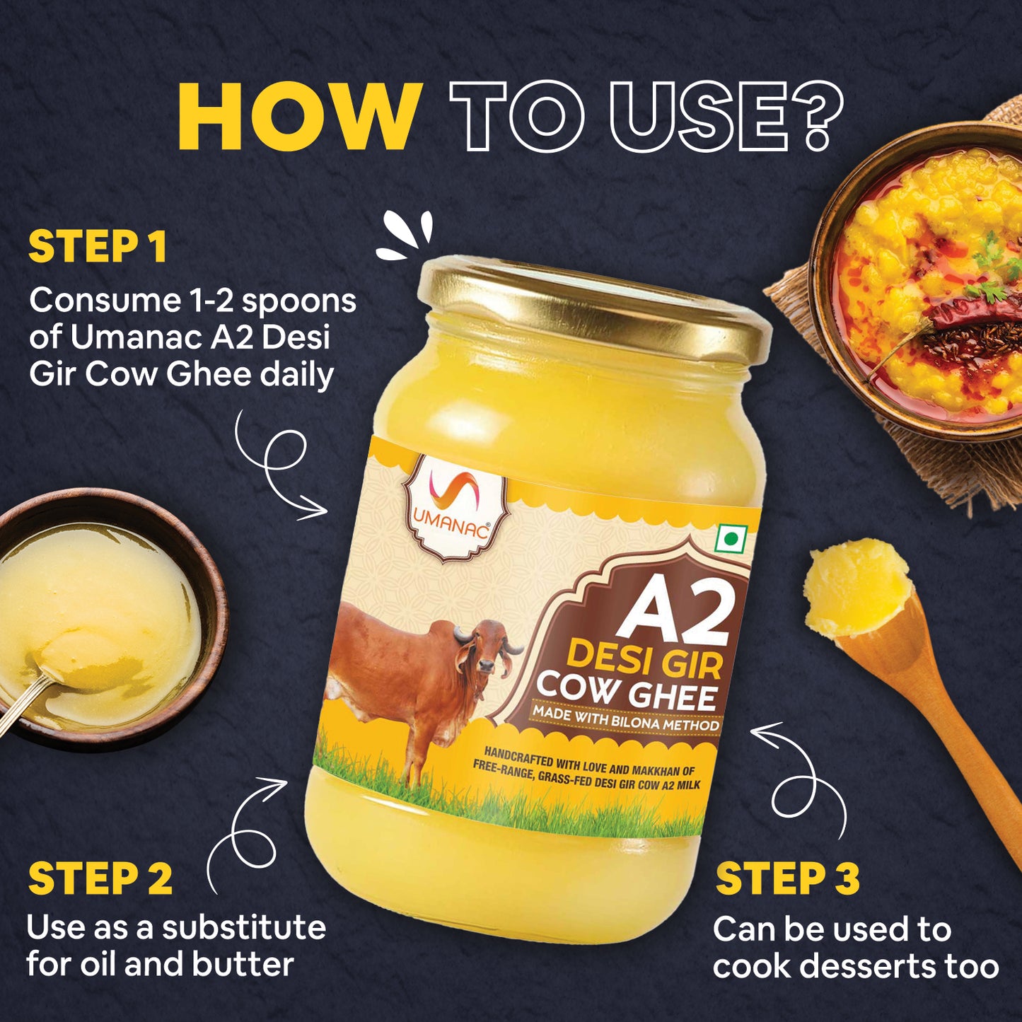 Umanac A2 Desi Gir Cow Ghee- 500ML