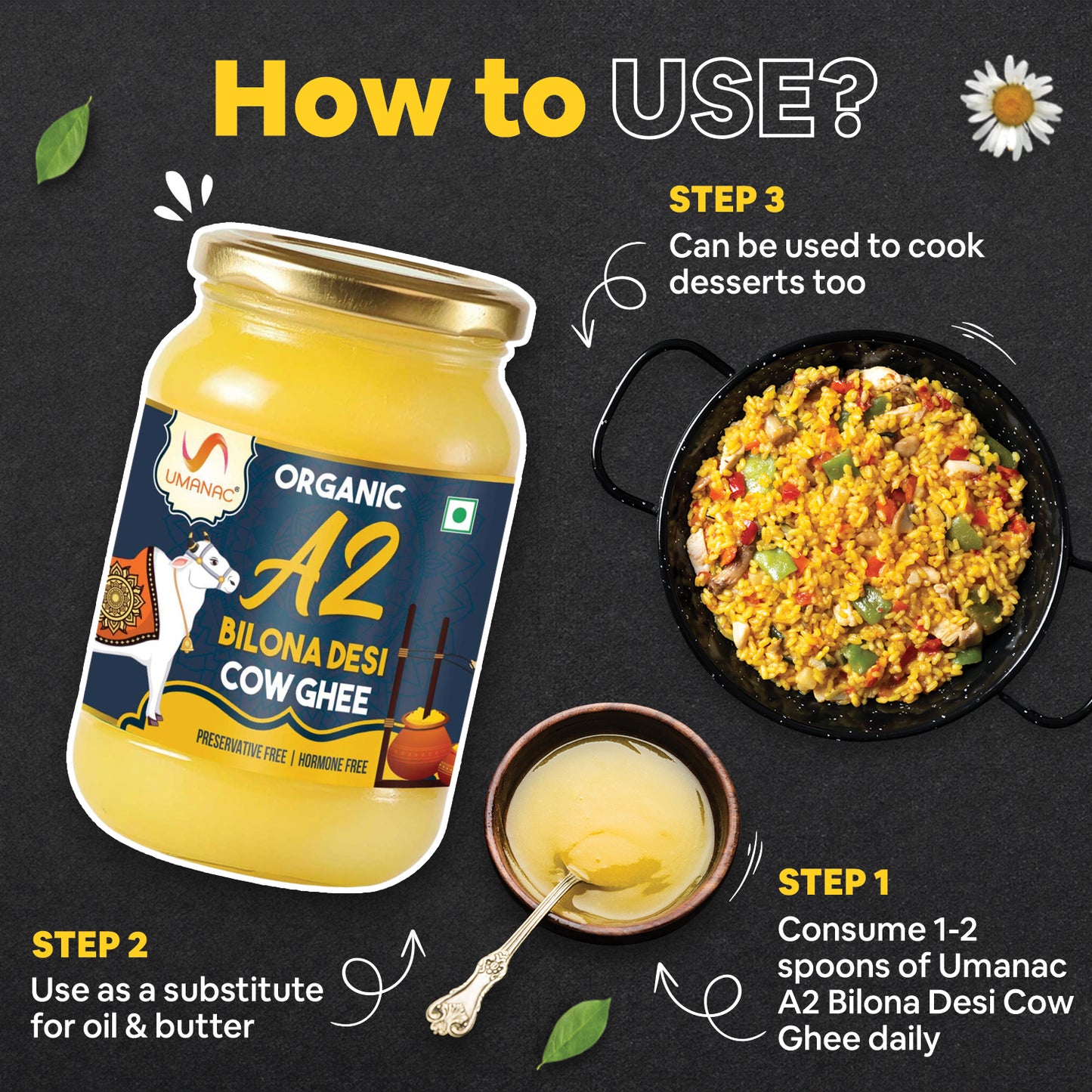 Umanac Organic A2 Bilona Ghee- 500Ml