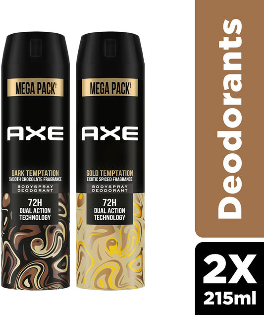 AXE Dark Temptation & Gold Temptation Long Lasting For Men Body Spray - For Men  (215 ml, Pack of 2)